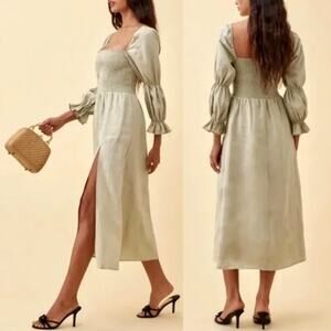 Reformation Hyland Linen Dress in Dried Herbs Size XL